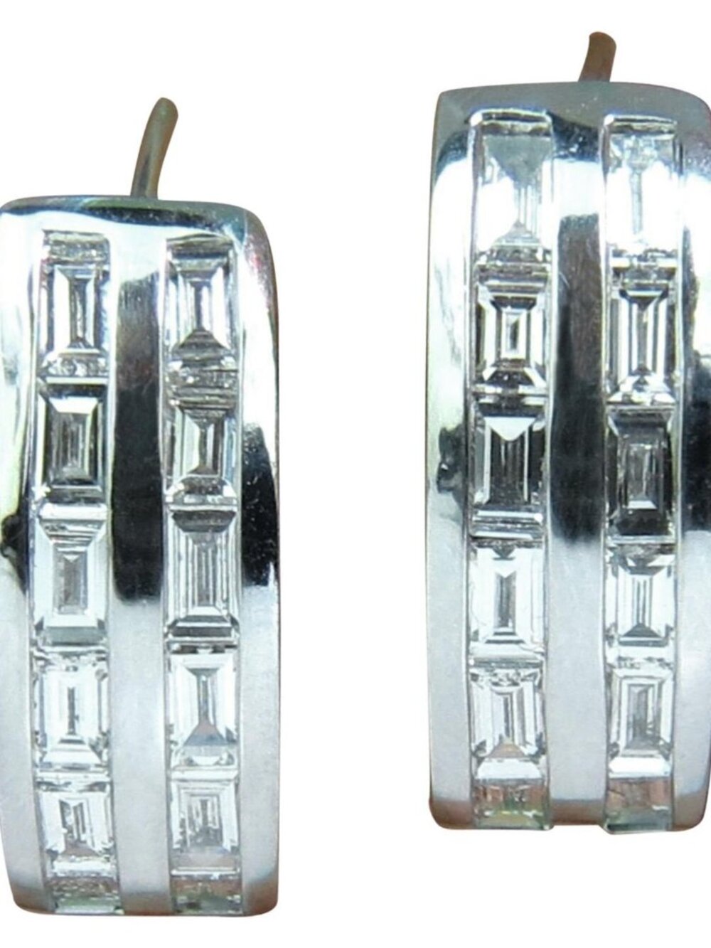2.00CT BAGUETTE TWO ROWS NATURAL DIAMOND SEMI HOOP CLIP EARRINGS 14KT*